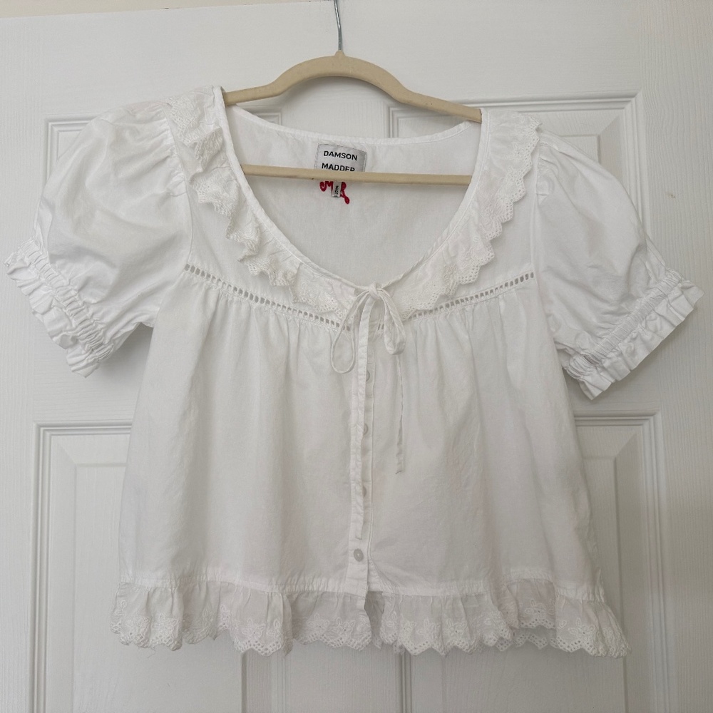Damson Madder Harling Broderie White Blouse Size 6 UK US 2